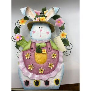 Metal Easter Bunny Decor By Home Interiors With Floral Accents And Cutout Detai